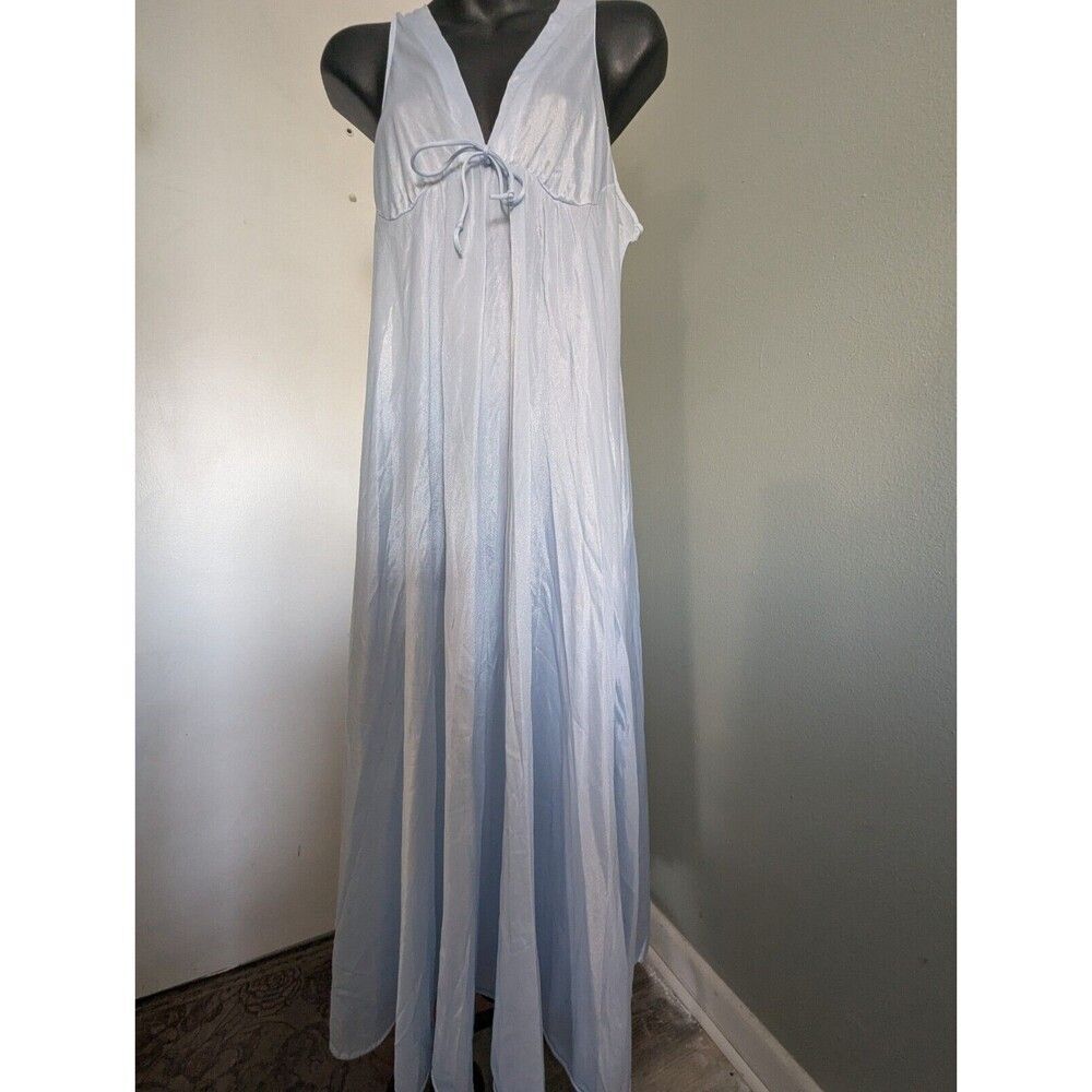Light Blue Women's Long Sleep Gown with Tie Front